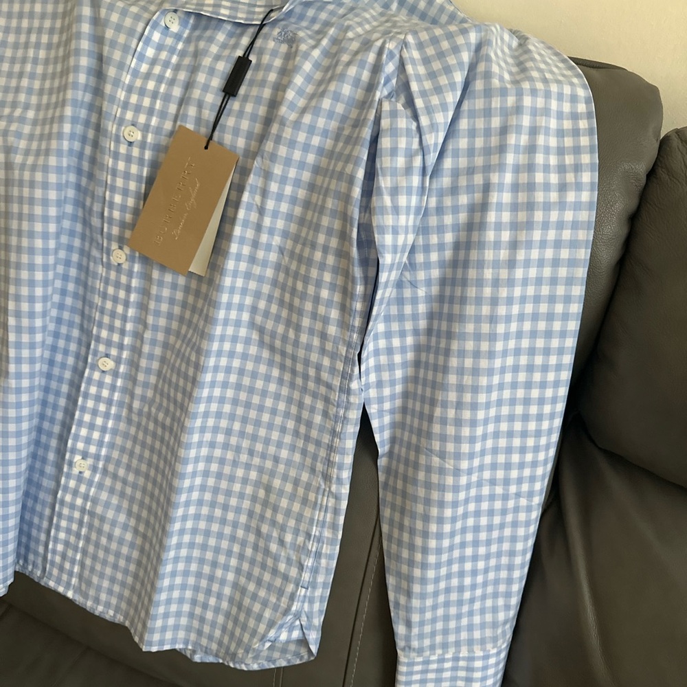 Blue Gingham Button-Up Shirt